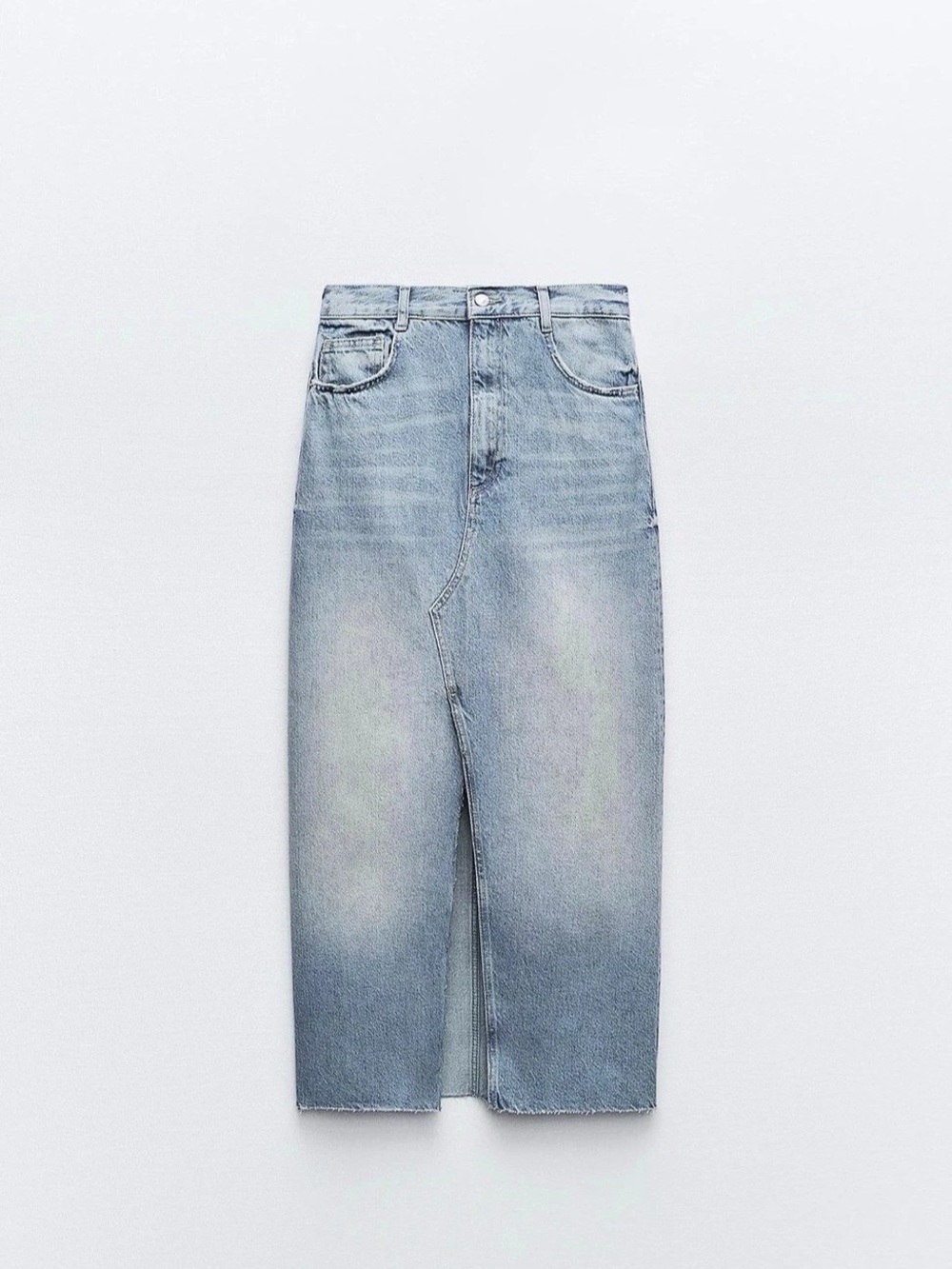 Zara Denim Midi Skirt with Front Split Blue